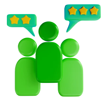a group of green people with yellow stars and speech bubbles