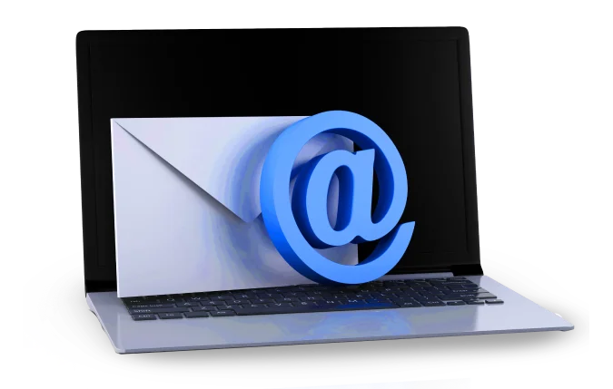 a laptop with a blue email symbol