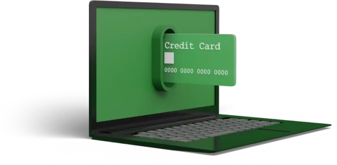 a green credit card in a laptop