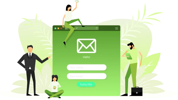 a computer screen with a yellow envelope and a blue arrow