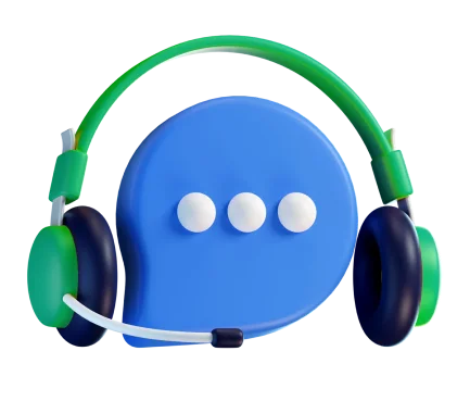 a blue bubble with green headphones