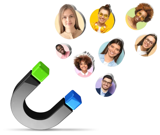 a magnet with people around it