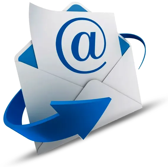 a white envelope with a blue arrow and a paper with a circle on it