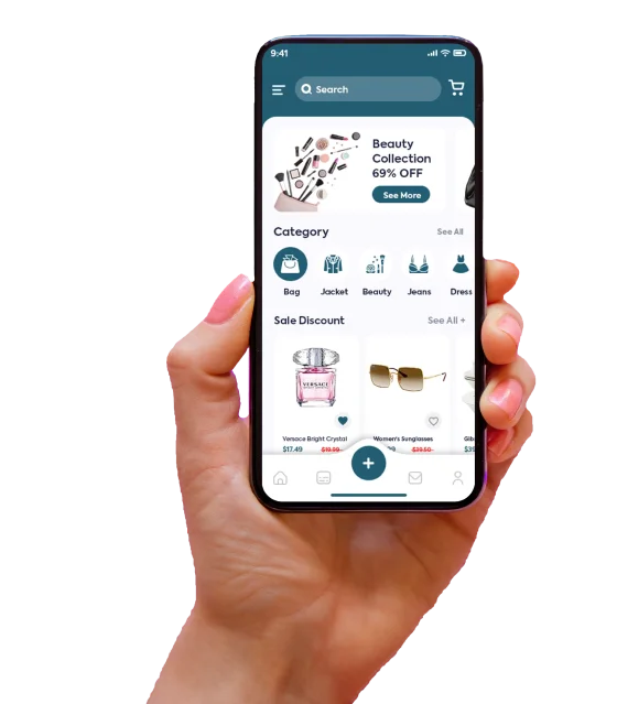 A person using a smartphone to shop online with a new app.