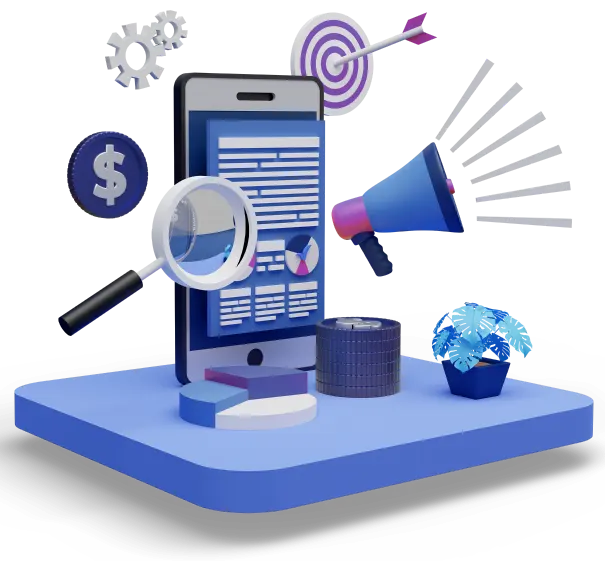 A cellphone showing magnifying glass, speaker, a bow and arrow on blue surface