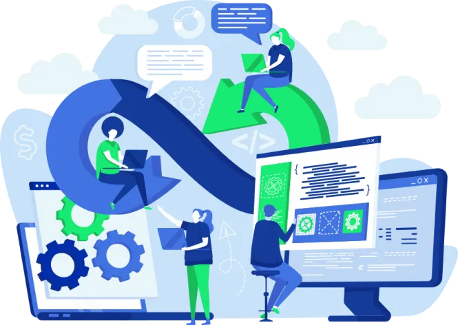 a group of people working on computers